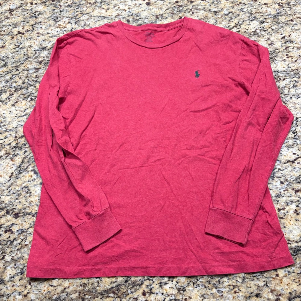 Polo Ralph Lauren Mens Large Red Heather Long Sleeve Pony Logo T-Shirt ws